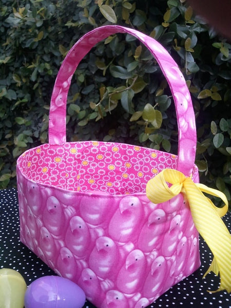 Two Handle Fabric Easter Basket Storage Bin Made from Peeps Fabric Pink or Yellow