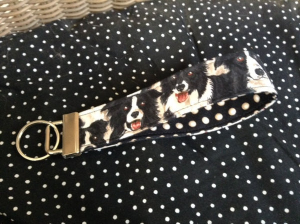 Handmade Keychain Fabric Key Fob Wristlet Made From Border Collies Dog Fabric