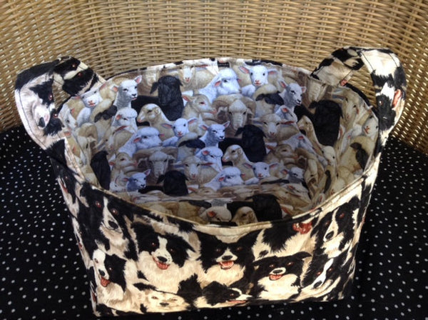Fabric Basket Storage Bin Made from Border Collies Dog Fabric