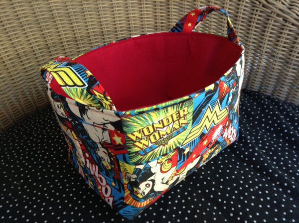 Fabric Basket Storage Basket Bin Made from Wonder Woman Fabric