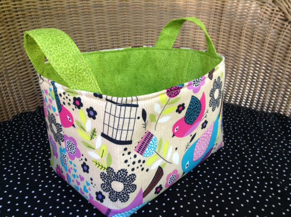Fabric Easter Basket Storage Bin Made from Cute Bird Fabric