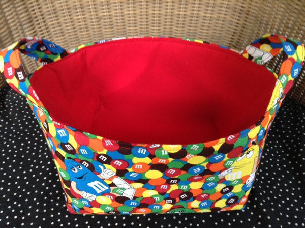 Fabric Basket Storage Bin Made from M&Ms Fabric