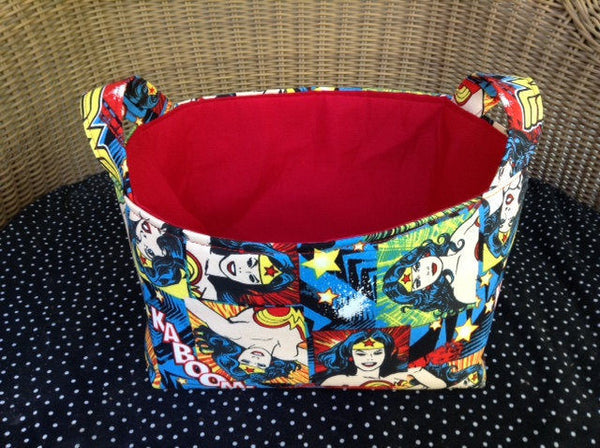 Fabric Basket Storage Basket Bin Made from Wonder Woman Fabric
