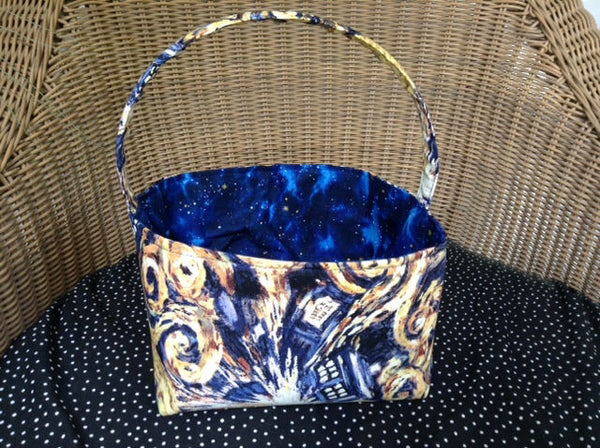 Fabric Basket Storage Bin Made from Dr. Who Starry Night TARDIS Fabric