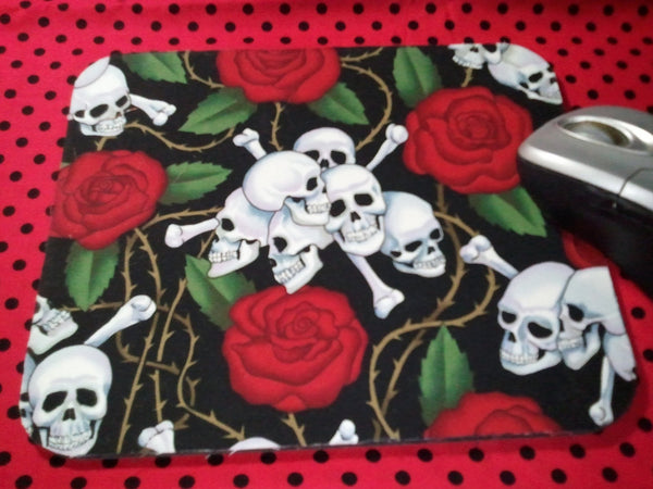Skulls and Roses Computer Fabric Mousepad