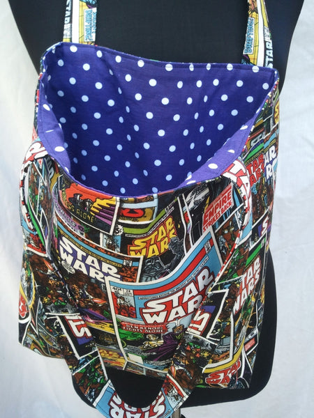 Reversible Tote Bag Purse Made From Star Wars Fabric - Luke Skywalker Chewbacca R2 D2 C3PO Han Solo