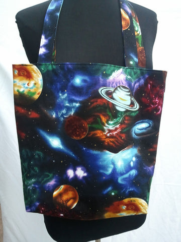 Tote Purse Bag Made From Planets Fabric - Solar System, Galaxy, Milky Way, Nebula