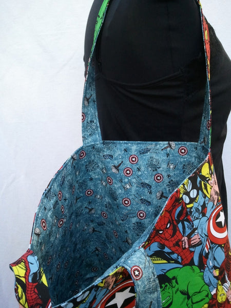 Reversible Tote Purse Bag Made From Avengers Fabric
