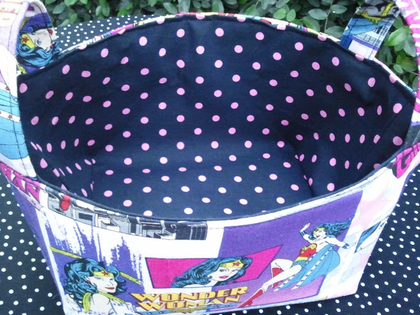 Fabric Basket Storage Basket Bin Made from Wonder Woman Batgirl Supergirl