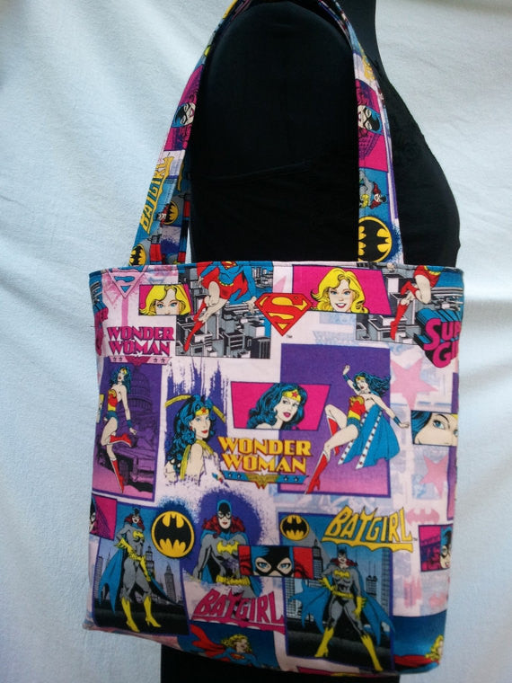 Reversible Tote Purse Bag Made From Girl Power Fabric