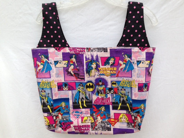 Large Reversible Grocery Bag Tote Purse Made From Girl Power Fabric