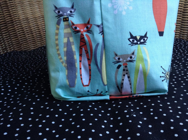 Large Reversible Grocery Bag Tote Purse Made From Retro Kitty Cats Fabric