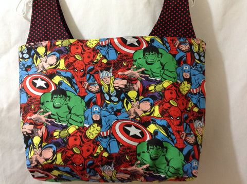 Large Reversible Grocery Bag Tote Purse Made From Avengers Fabric