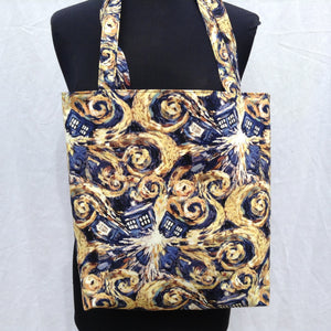 Reversible Tote Bag Made From Police Box Dr Who Fabric Starry Night