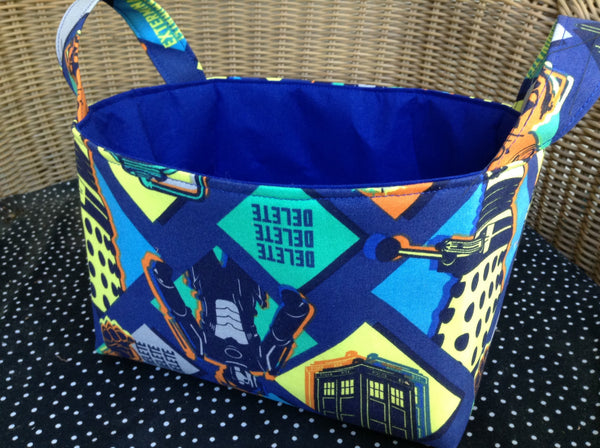 Fabric Basket Storage Bin Made from Dr. Who Fabric