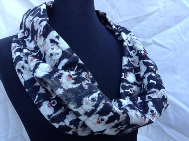 Lightweight Infinity Circle Scarf Made From Border Collie Fabric Double Loop