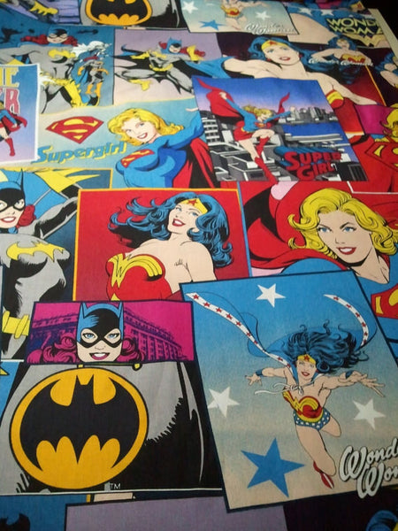 Tote Purse Bag Made From Large Print Girl Power Fabric - Wonder Woman, Batgirl, Supergirl